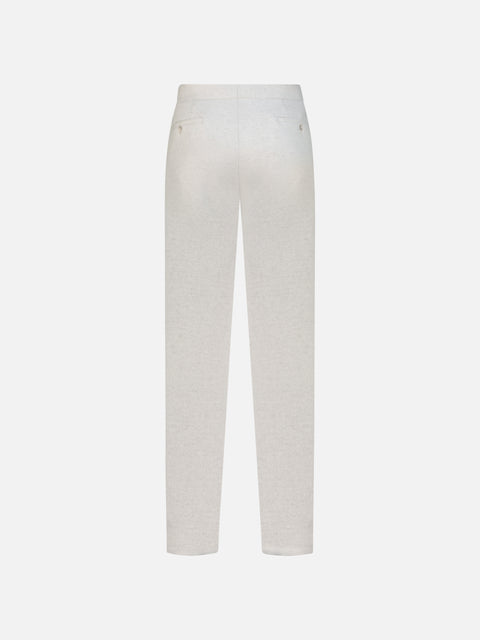Cashmere Flat-Front Drawstring Trousers — White & Grey