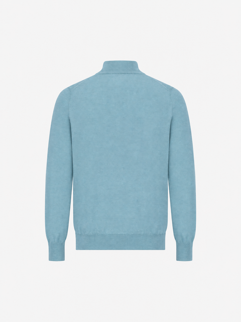 Merino Wool Full-Zip Sweater — Pale Aqua