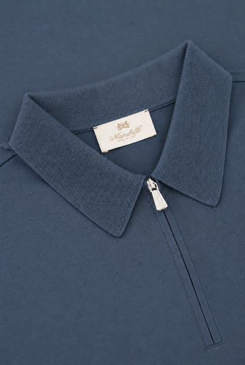 Cotton Knitted Zip Polo- Dark Blue