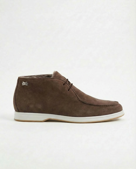 Nubuck Leather Moc-Toe Boots with Fur Lining – Dark Brown