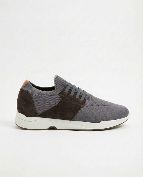 Wool Knit Sneakers with Leather Details – Smoke Grey