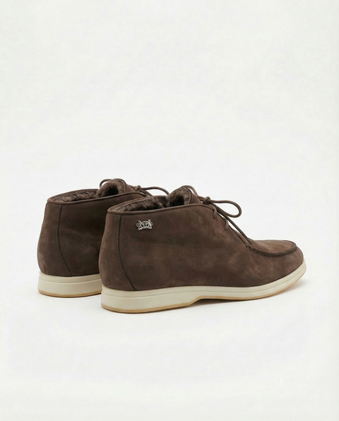 Nubuck Leather Moc-Toe Boots with Fur Lining – Dark Brown