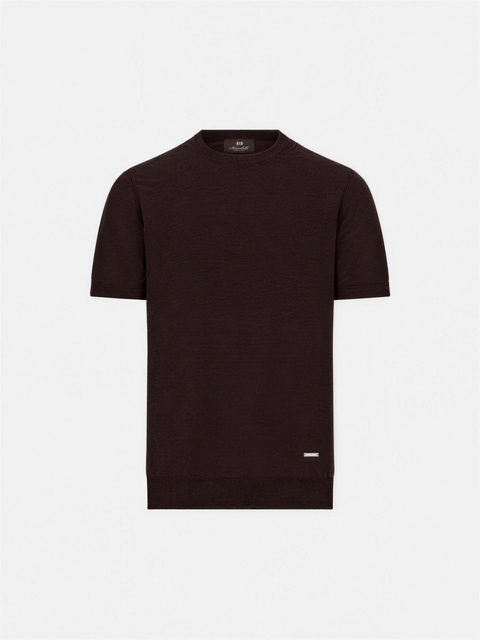 Virgin Wool Knitted T-Shirt — Brown