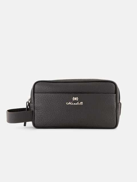 Mandelli BRAND Grained Leather Hand Bag — Dark Brown