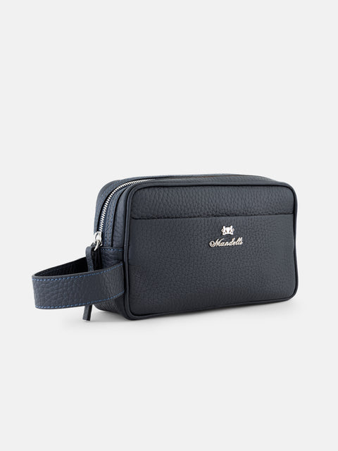 Mandelli BRAND Grained Leather Hand Bag — Navy, view 2