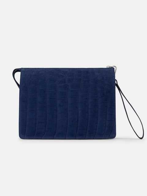Nubuck Crocodile Leather Document Holder – Blue