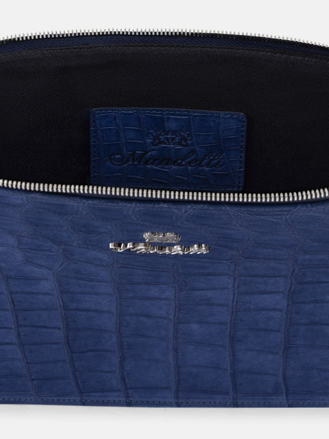 Nubuck Crocodile Leather Document Holder – Blue