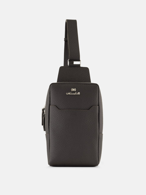 Mandelli CROSS Calf Leather Crossbody Bag — Dark Brown