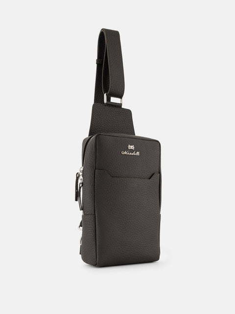 Mandelli CROSS Calf Leather Crossbody Bag — Dark Brown, view 2