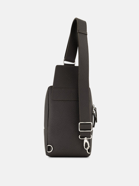 Mandelli CROSS Calf Leather Crossbody Bag — Dark Brown, view 3