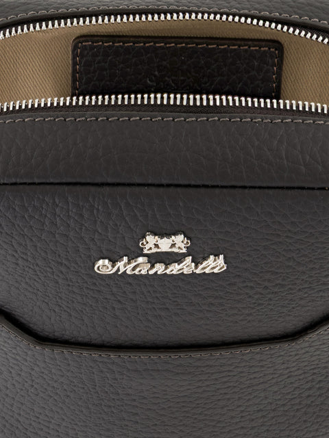 Mandelli CROSS Calf Leather Crossbody Bag — Dark Brown, view 4