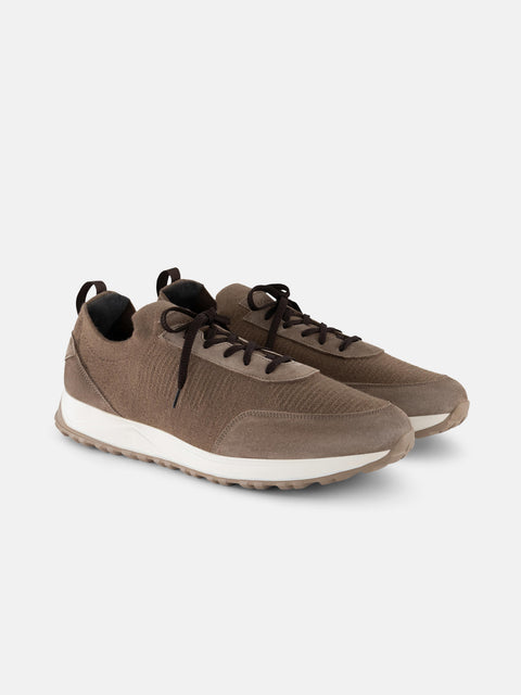 Mandelli ELITE Wool Blend Sneakers with Suede Details — Camel