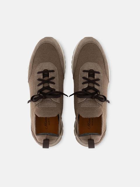 Mandelli ELITE Wool Blend Sneakers with Suede Details — Camel, view 4
