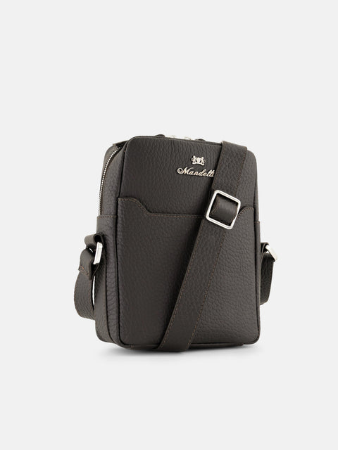 Mandelli FRONT Calf Leather Shoulder Bag — Dark Brown