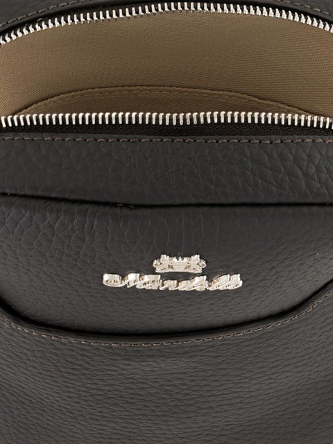Mandelli FRONT Calf Leather Shoulder Bag — Dark Brown, view 2