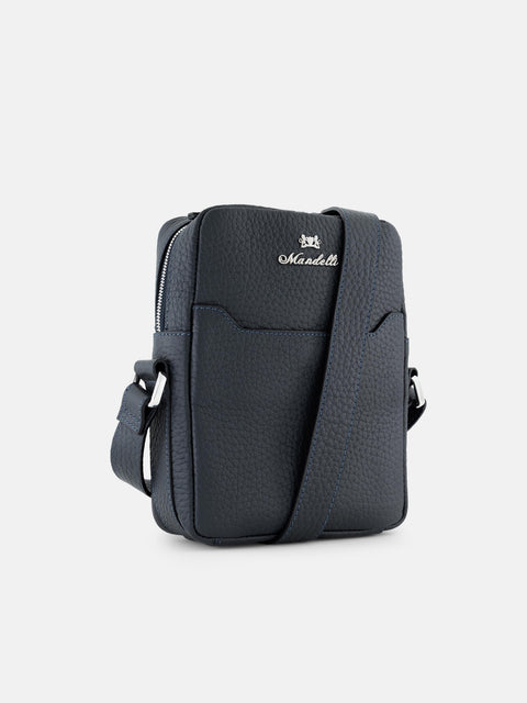 Mandelli FRONT Calf Leather Shoulder Bag — Navy, view 2