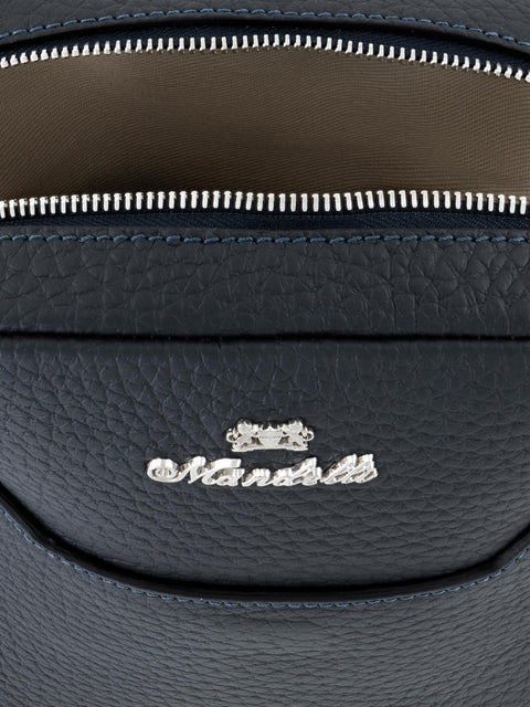 Mandelli FRONT Calf Leather Shoulder Bag — Navy, view 4