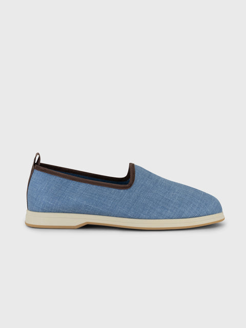 Fabric Slip-On Shoes in Wool, Silk and Linen - Blue