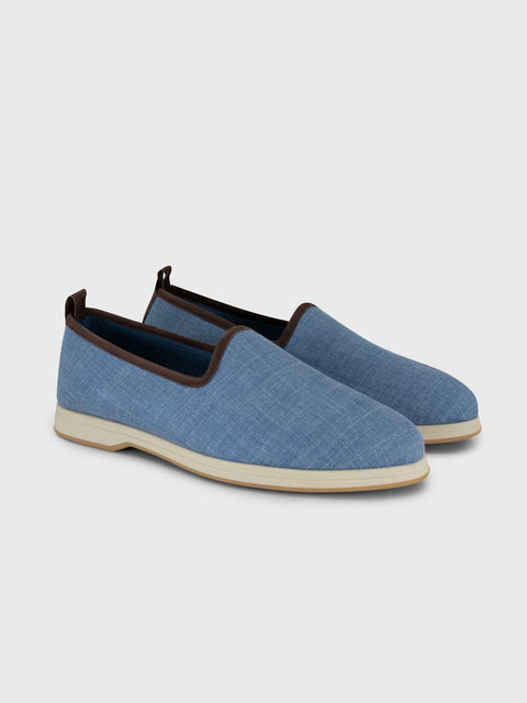 Fabric Slip-On Shoes in Wool, Silk and Linen - Blue
