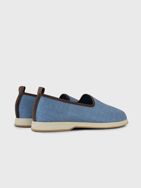 Fabric Slip-On Shoes in Wool, Silk and Linen - Blue