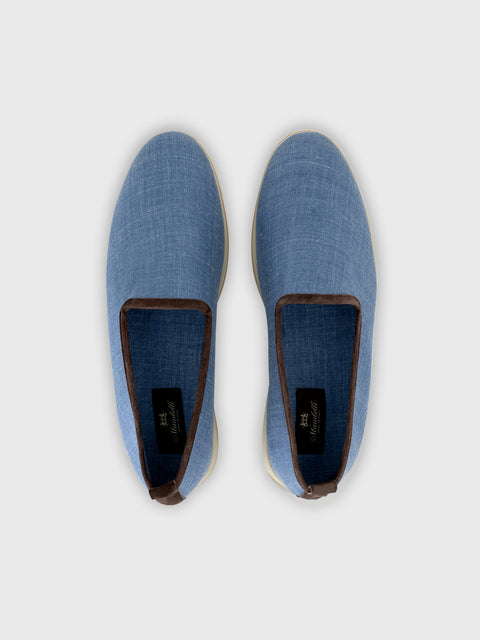 Fabric Slip-On Shoes in Wool, Silk and Linen - Blue
