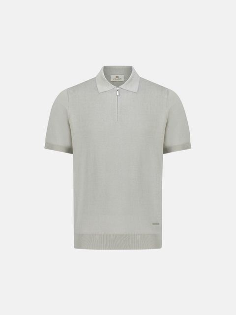 Silk & Cotton Knitted Polo with Zip – Grey