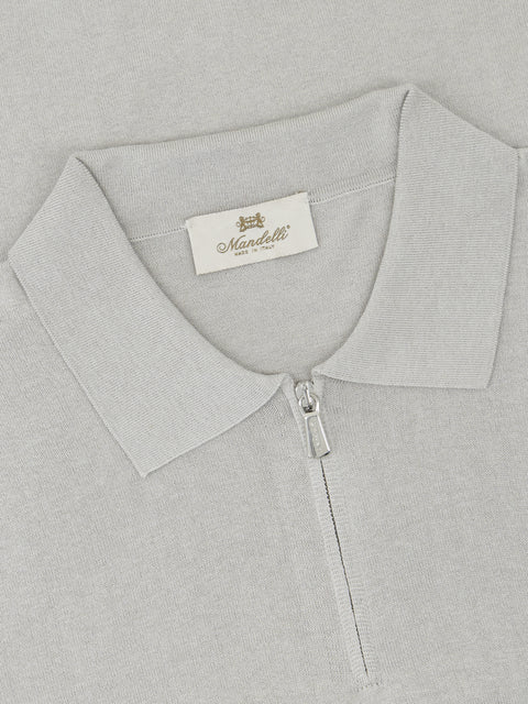Silk & Cotton Knitted Polo with Zip – Grey