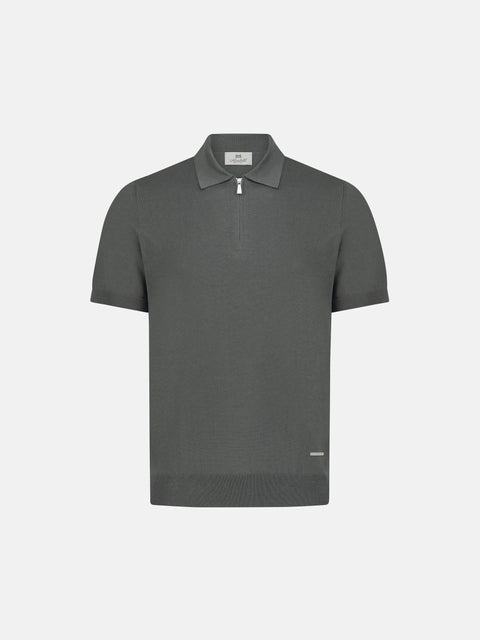 Silk & Cotton Knitted Polo with Zip – Deep Grey