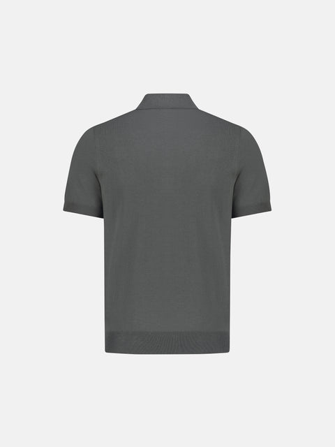 Silk & Cotton Knitted Polo with Zip – Deep Grey
