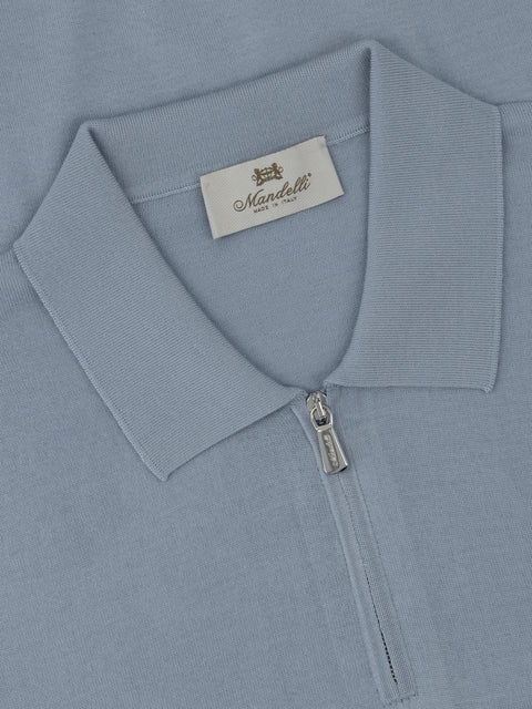 Silk & Cotton Knitted Polo with Zip – Dream Blue