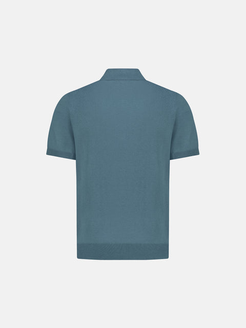 Silk & Cotton Knitted Polo with Zip – Grey Green