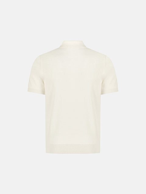 Silk & Cotton Knitted Polo with Zip – White