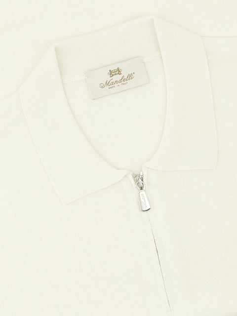 Silk & Cotton Knitted Polo with Zip – White