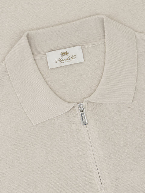 Silk & Cotton Knitted Polo with Zip – Sahara