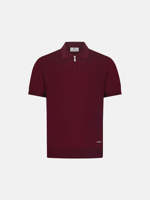 Silk & Cotton Knitted Polo with Zip – Burgundy