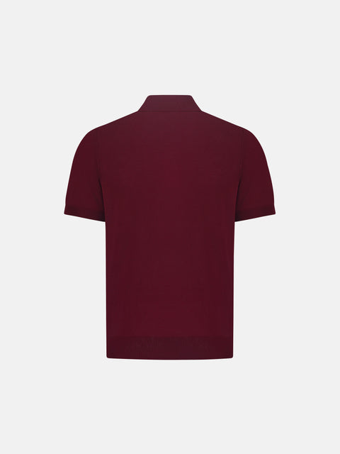 Silk & Cotton Knitted Polo with Zip – Burgundy