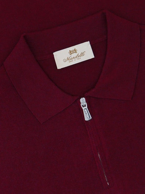 Silk & Cotton Knitted Polo with Zip – Burgundy