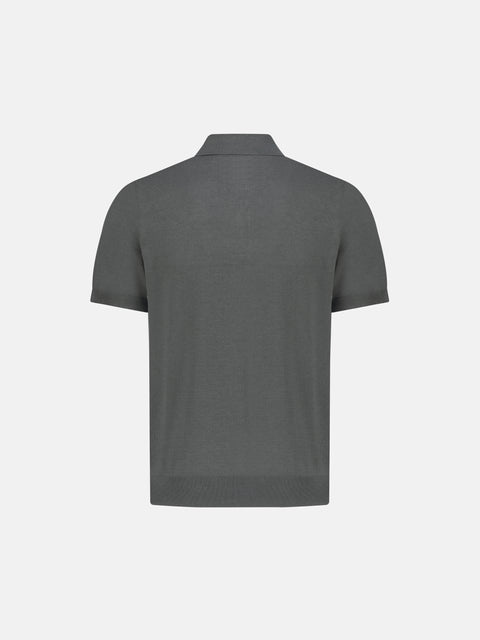Silk & Cotton Knitted Polo with Buttons – Deep grey