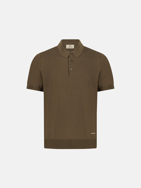 Silk & Cotton Knitted Polo with Buttons – Marrone