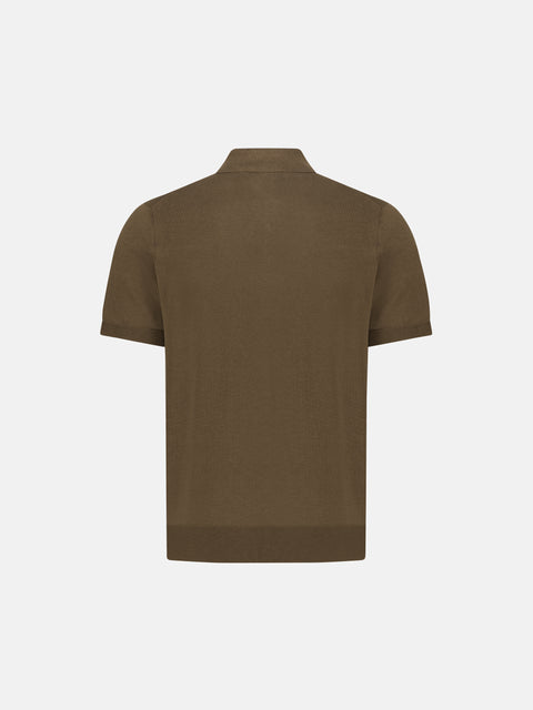 Silk & Cotton Knitted Polo with Buttons – Marrone
