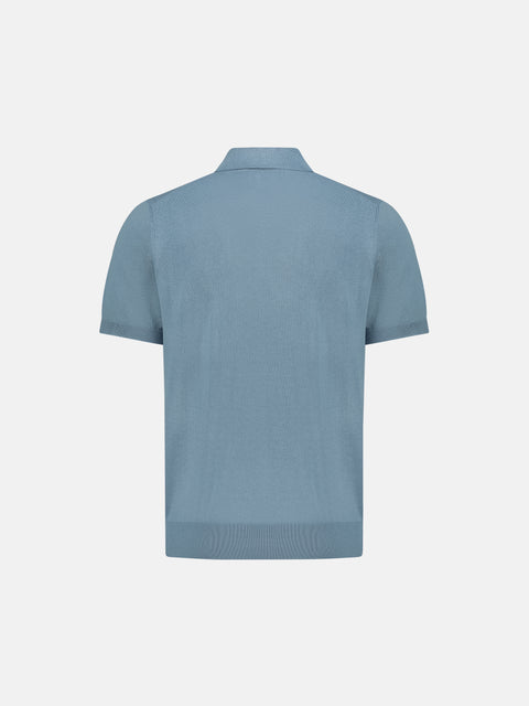 Silk & Cotton Knitted Polo with Buttons – Dream Blue