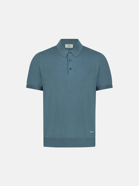 Silk & Cotton Knitted Polo with Buttons – Grey Green