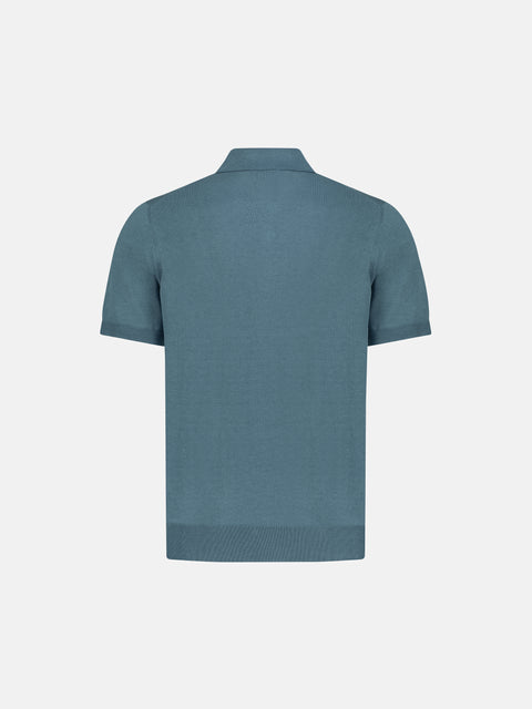 Silk & Cotton Knitted Polo with Buttons – Grey Green