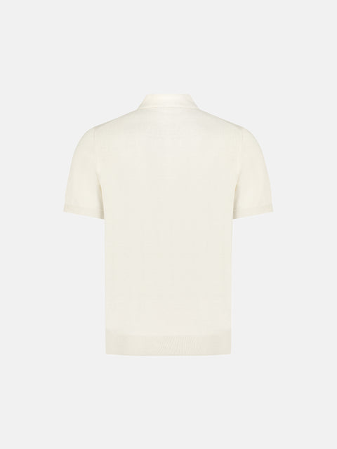 Silk & Cotton Knitted Polo with Buttons – White