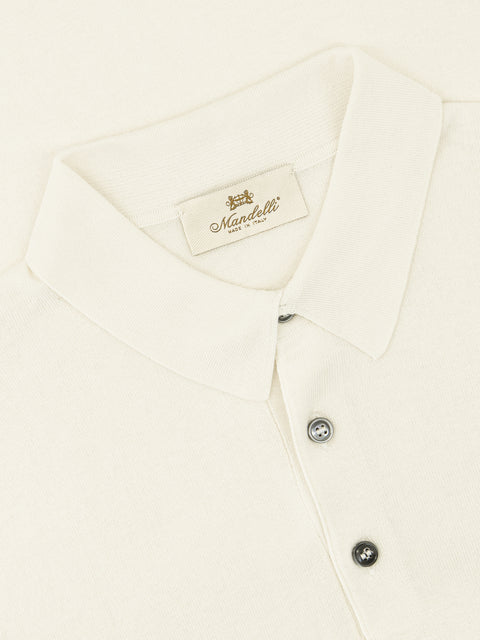 Silk & Cotton Knitted Polo with Buttons – White