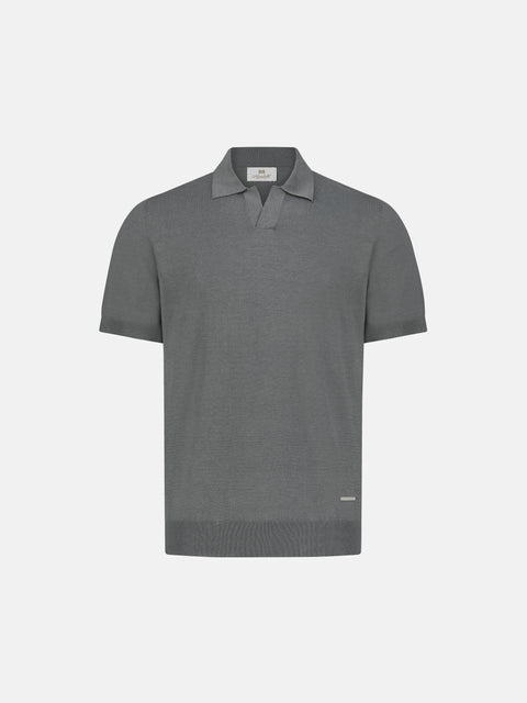 Silk & Cotton Knitted Polo – Deep grey