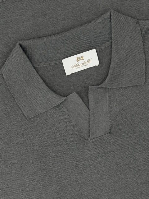 Silk & Cotton Knitted Polo – Deep grey
