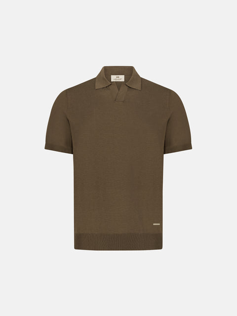 Silk & Cotton Knitted Polo – Marrone