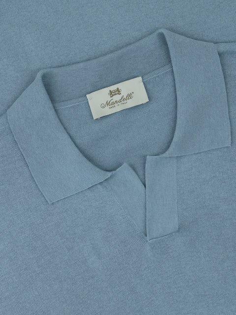 Silk & Cotton Knitted Polo – Dream Blue