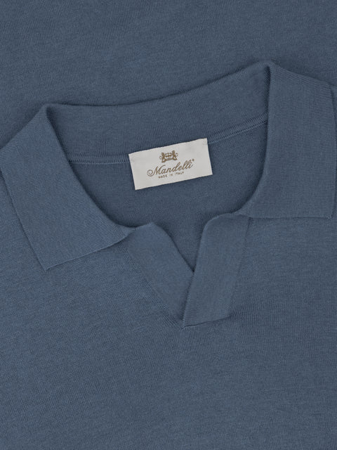 Silk & Cotton Knitted Polo – Avio Blue